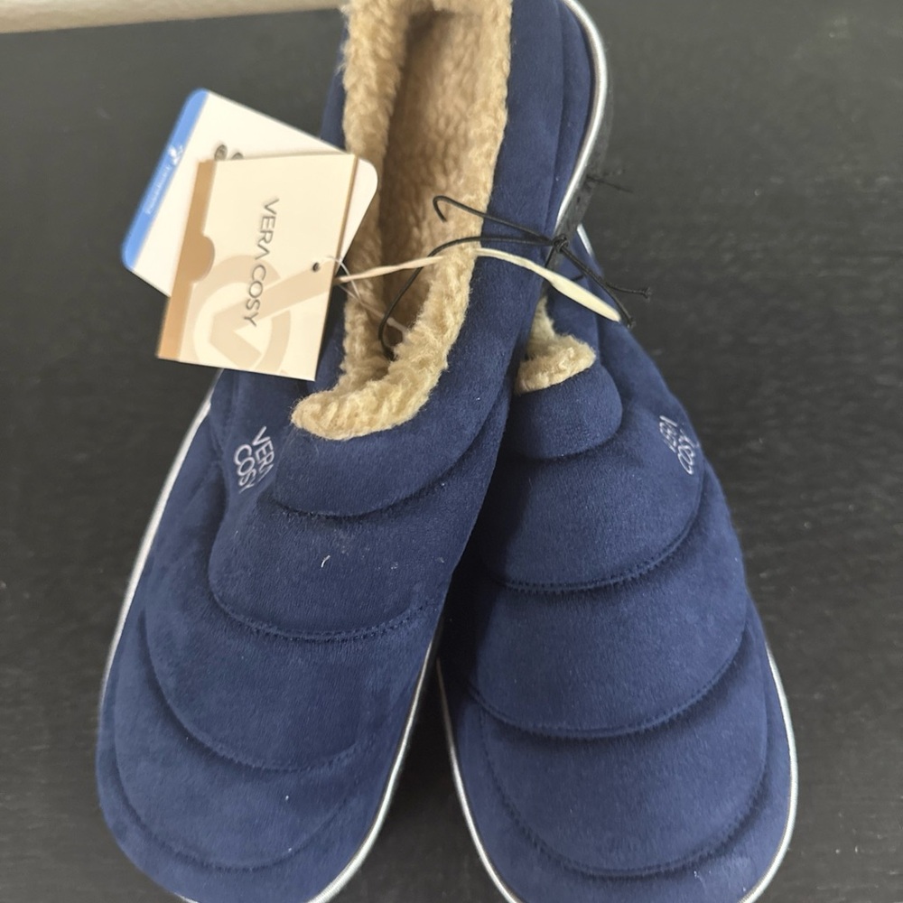 Navy Blue Quilted Slip-On Loafers with Plush Lining